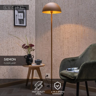 Lucide SIEMON - Floor lamp - Ø 35 cm - 1xE27 - Ocher Yellow